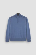 Muški Merino Extrafine half zip džemper Paul & Shark | Devičanska vuna, Alcantara® detalji, plava vintage indigo