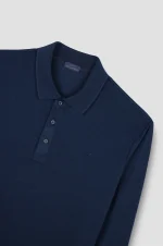 Muška polo majica dugih rukava Paul & Shark | Dvobojni pamučni pike, melanž efekat | Teget (blue night)