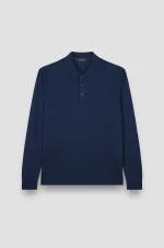 Muška polo majica dugih rukava Paul & Shark | Dvobojni pamučni pike, melanž efekat | Teget (blue night)