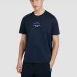 : Teget muška majica od egipatskog pamuka Paul & Shark | 3D znak u obliku ajkule, ekstra fina mekoća, nautički stil | Veličine XS do 6XL