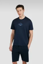 : Teget muška majica od egipatskog pamuka Paul & Shark | 3D znak u obliku ajkule, ekstra fina mekoća, nautički stil | Veličine XS do 6XL