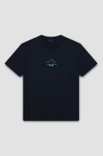 : Teget muška majica od egipatskog pamuka Paul & Shark | 3D znak u obliku ajkule, ekstra fina mekoća, nautički stil | Veličine XS do 6XL