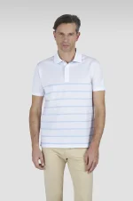 Bela muška polo majica na svetloplave pruge Paul & Shark | Fini pike pamuk, nautički stil, letnja udobnost | Veličine XS do 6XL |