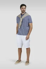 Muška prugasta polo majica Paul & Shark | Teget-beli dezen, pike pamuk, nautički stil | Vezeni logo | Veličine XS do 6XL | yachtingfashion.rs