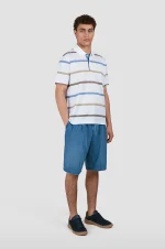 Bela muška polo majica na raznobojne pruge Paul & Shark | Pike pamuk, letnji mediteranski stil, udobnost | Veličine XS do 6XL | yachtingfashion.rs