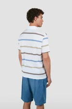 Bela muška polo majica na raznobojne pruge Paul & Shark | Pike pamuk, letnji mediteranski stil, udobnost | Veličine XS do 6XL | yachtingfashion.rs