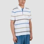 Bela muška polo majica na raznobojne pruge Paul & Shark | Pike pamuk, letnji mediteranski stil, udobnost | Veličine XS do 6XL | yachtingfashion.rs