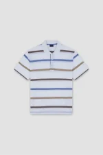 Bela muška polo majica na raznobojne pruge Paul & Shark | Pike pamuk, letnji mediteranski stil, udobnost | Veličine XS do 6XL | yachtingfashion.rs