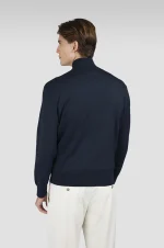 Muški Merino Extrafine half zip džemper Paul & Shark | Devičanska vuna, Alcantara® detalji, teget boja| Veličine XS do 6XL