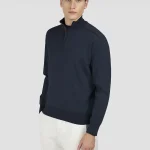 Muški Merino Extrafine half zip džemper Paul & Shark | Devičanska vuna, Alcantara® detalji, teget boja| Veličine XS do 6XL