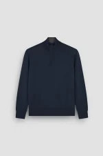 Muški Merino Extrafine half zip džemper Paul & Shark | Devičanska vuna, Alcantara® detalji, teget boja| Veličine XS do 6XL