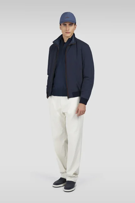 Muški Merino Extrafine half zip džemper Paul & Shark | Devičanska vuna, Alcantara® detalji, teget boja| Veličine XS do 6XL