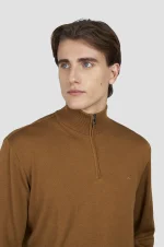 Muški Paul & Shark Extrasoft half zip džemper | Devičanska vuna i lyocell, braon boja | Izuzetna mekoća, nautička elegancija