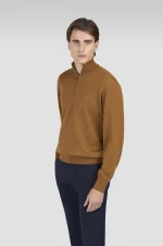 Muški Paul & Shark Extrasoft half zip džemper | Devičanska vuna i lyocell, braon boja | Izuzetna mekoća, nautička elegancija