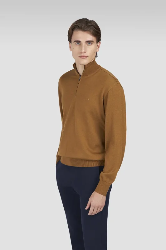 Muški Paul & Shark Extrasoft half zip džemper | Devičanska vuna i lyocell, braon boja | Izuzetna mekoća, nautička elegancija