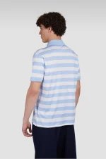 Muška polo majica od svile i pamuka Paul & Shark | Široke pruge, belo-plavi dezen, luksuzna mekoća, nautička elegancija | Veličine XS do 6XL | yachtingfashion.rs