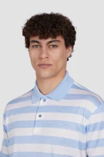 Muška polo majica od svile i pamuka Paul & Shark | Široke pruge, belo-plavi dezen, luksuzna mekoća, nautička elegancija | Veličine XS do 6XL | yachtingfashion.rs