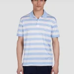 Muška polo majica od svile i pamuka Paul & Shark | Široke pruge, belo-plavi dezen, luksuzna mekoća, nautička elegancija | Veličine XS do 6XL | yachtingfashion.rs