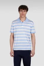 Muška polo majica od svile i pamuka Paul & Shark | Široke pruge, belo-plavi dezen, luksuzna mekoća, nautička elegancija | Veličine XS do 6XL | yachtingfashion.rs