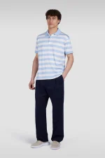 Muška polo majica od svile i pamuka Paul & Shark | Široke pruge, belo-plavi dezen, luksuzna mekoća, nautička elegancija | Veličine XS do 6XL | yachtingfashion.rs