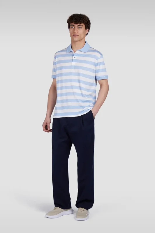 Muška polo majica od svile i pamuka Paul & Shark | Široke pruge, belo-plavi dezen, luksuzna mekoća, nautička elegancija | Veličine XS do 6XL | yachtingfashion.rs