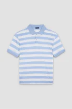 Muška polo majica od svile i pamuka Paul & Shark | Široke pruge, belo-plavi dezen, luksuzna mekoća, nautička elegancija | Veličine XS do 6XL | yachtingfashion.rs