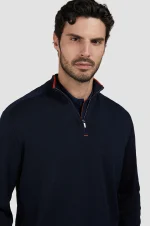 Teget muški džemper na rajsferšlus Paul & Shark | Luksuzna mešavina svile i pamuka, kontrastni detalji, half zip | Veličine XS do 6XL | yachtingfashion.rs