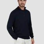 Teget muški džemper na rajsferšlus Paul & Shark | Luksuzna mešavina svile i pamuka, kontrastni detalji, half zip | Veličine XS do 6XL | yachtingfashion.rs