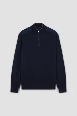 Teget muški džemper na rajsferšlus Paul & Shark | Luksuzna mešavina svile i pamuka, kontrastni detalji, half zip | Veličine XS do 6XL | yachtingfashion.rs