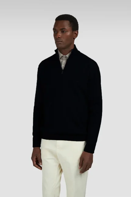 Muški half zip džemper od 100% vune Paul & Shark | Klasičan crni dizajn, vrhunska toplota i udobnost